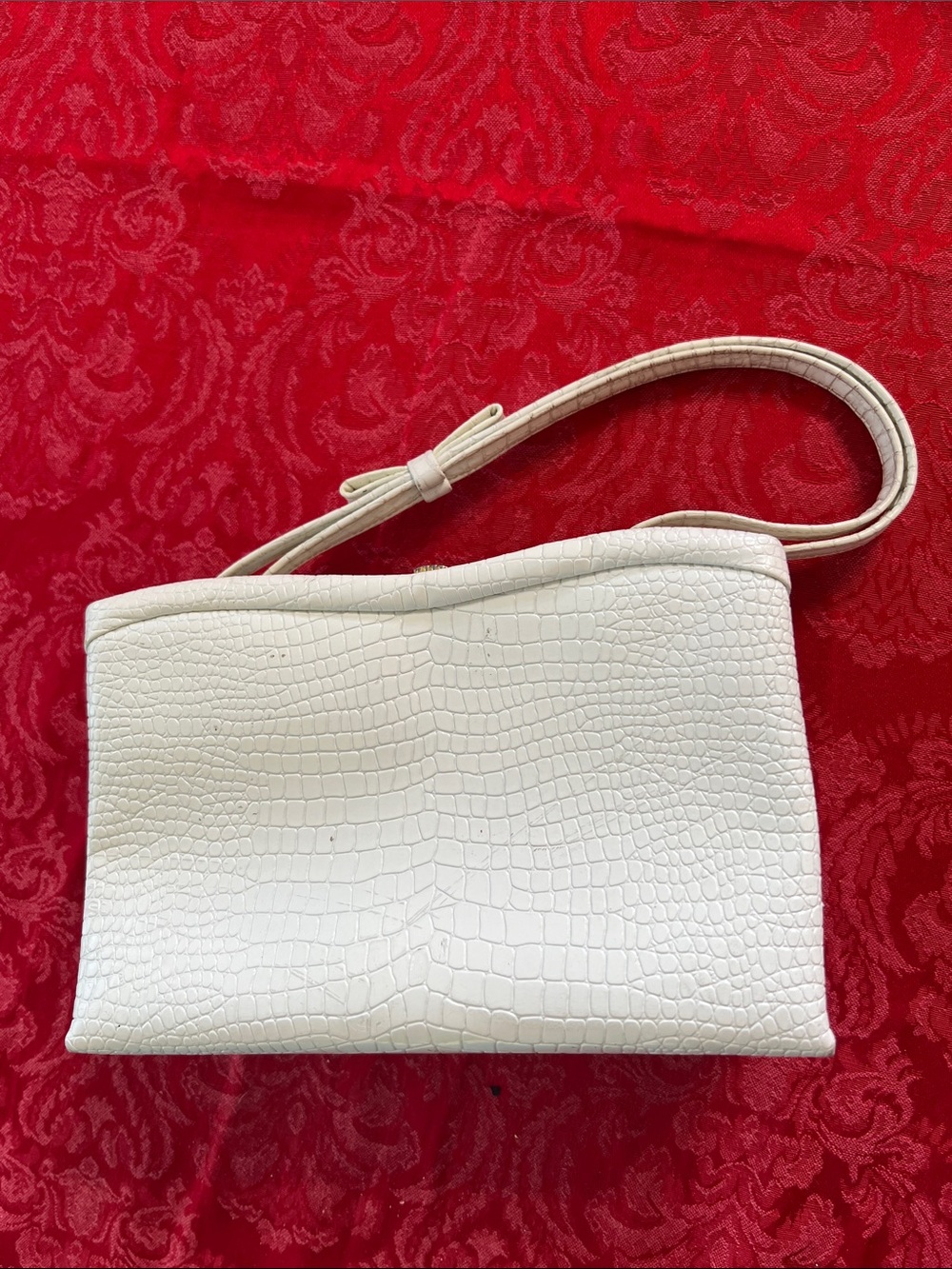 Vintage Koret Cream Croc Embossed Calfskin Leather Handbag Coin Purse